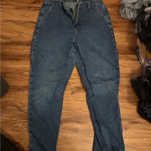 Blue Denim High Rise Jeans w. Cargo Pockets